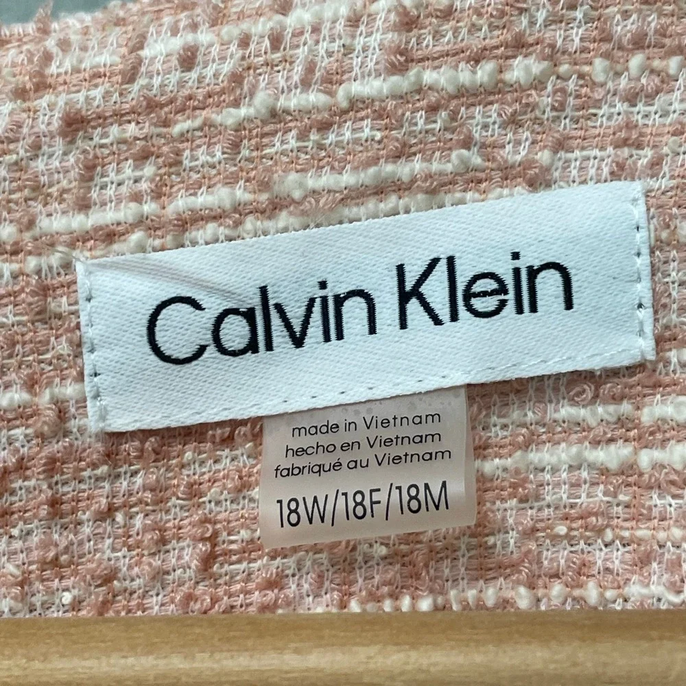 Calvin Klein Tweed Dress Sheath Dress Short Puff Sleeve Plus Size 18W Pink Women - Picture 7 of 13